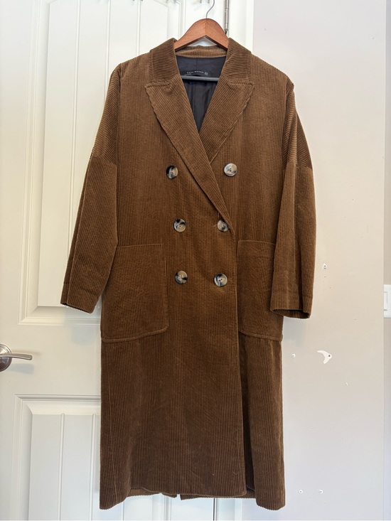 Zara Jackets & Blazers - Zara Long Oversized Brown Corduroy Double-Breasted Coat